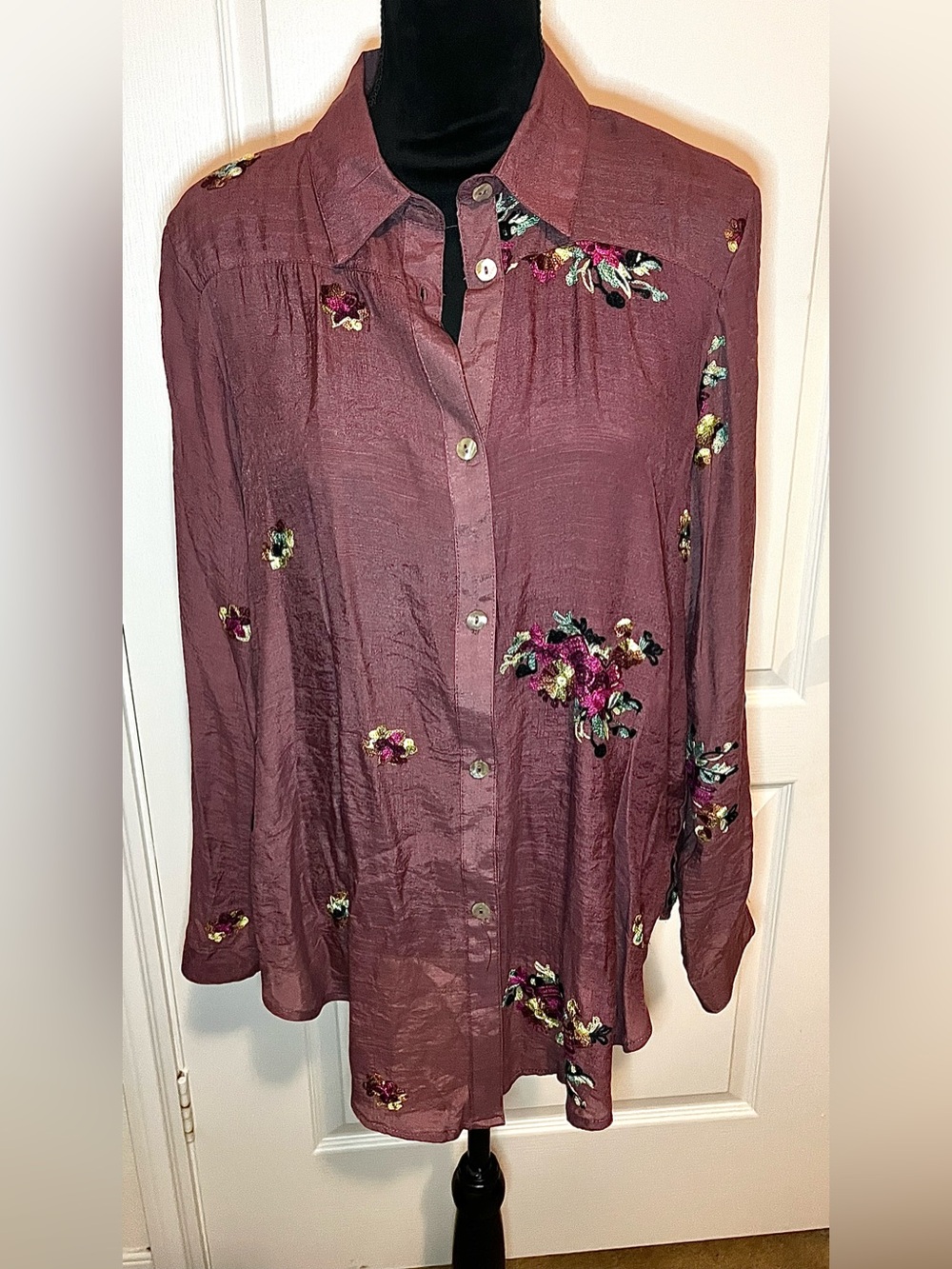 Embroidered Plum Whimsy Fall Classic Button-Up Shirt